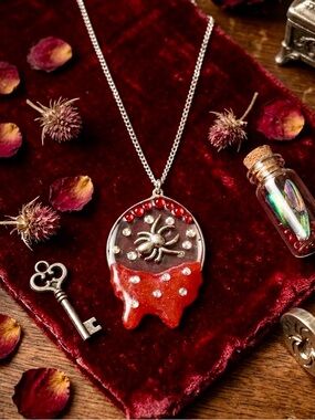 Handmade Red Dripping Spider Pendant Necklace